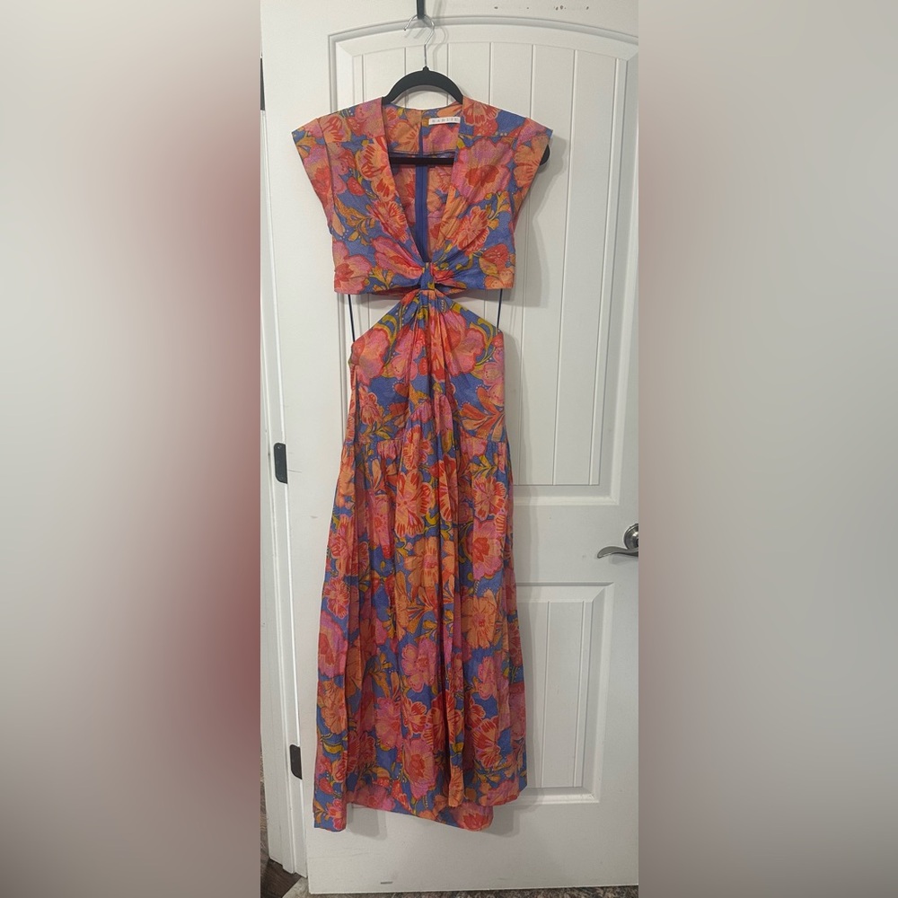 Karlie Orange and Pink Floral Cutout Maxi Dress